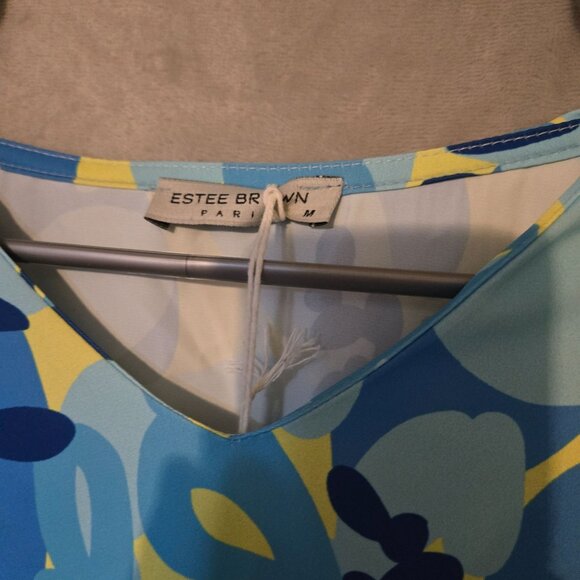 Estee Brown Dopamine Bright Floral Long-Sleeve Blouse flounce Cuffs V-Neckline M - Picture 5 of 9